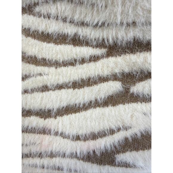 NWT Kamana "Fur" Ivory/Brown Zebra Striped Long Open Cardigan Sweater #0685 XL - Picture 7 of 7